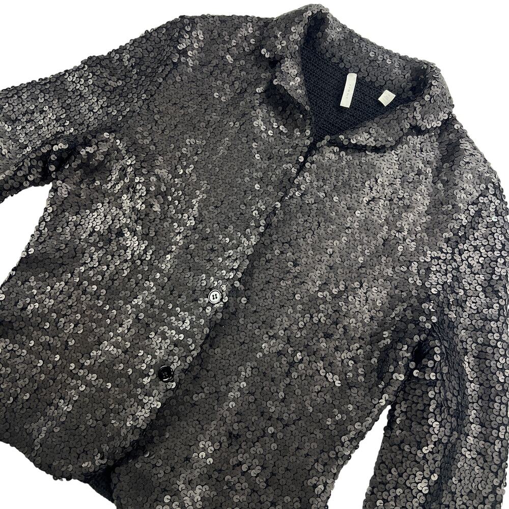 IISLI Tiffany Fuller Matte Black Sequin Knit Fitted Blazer Jacket Size 10